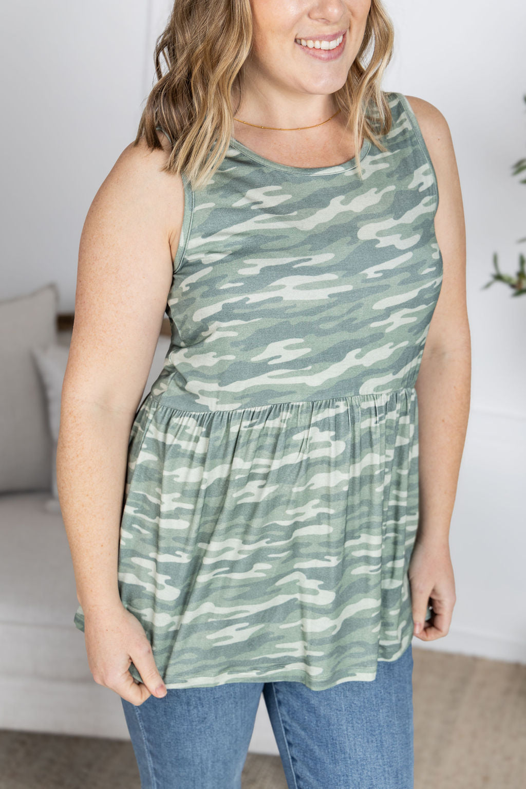 Michelle Mae Renee Ruffle Tank Top - Camo