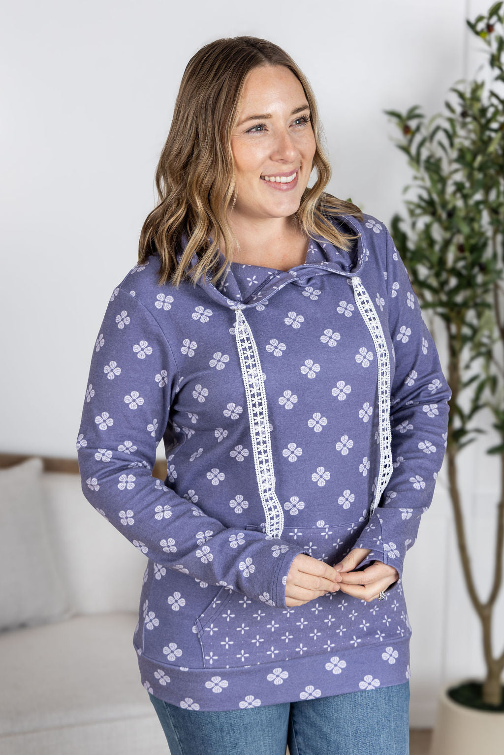 Michelle Mae Hailey Pullover Hoodie - Slate Purple Floral