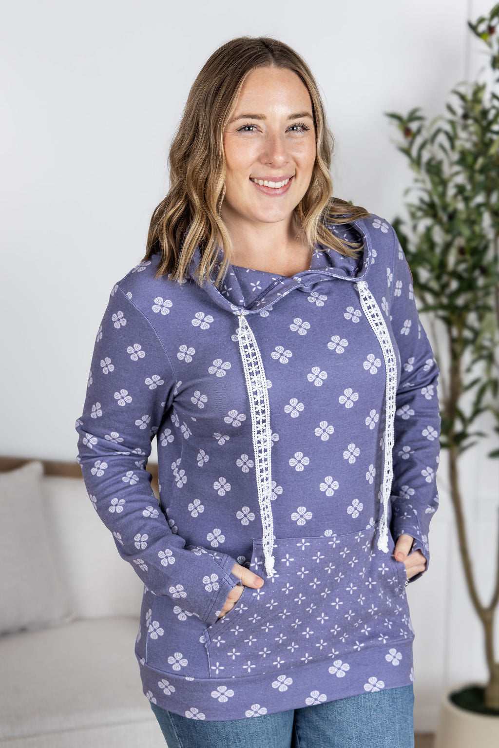 Michelle Mae Hailey Pullover Hoodie - Slate Purple Floral