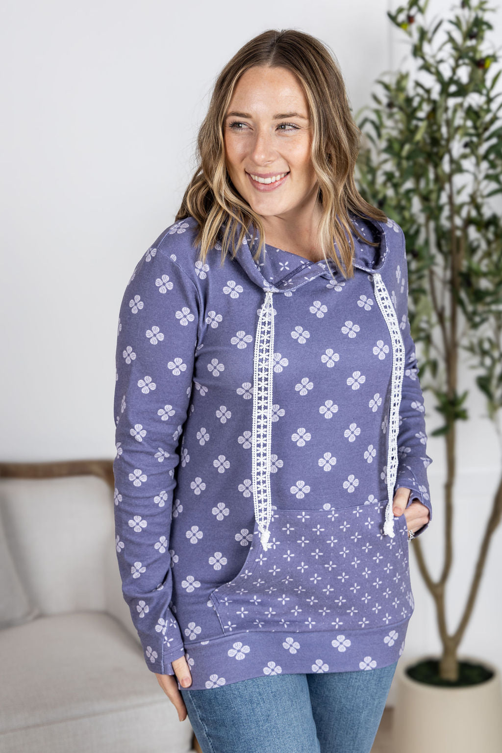 Michelle Mae Hailey Pullover Hoodie - Slate Purple Floral