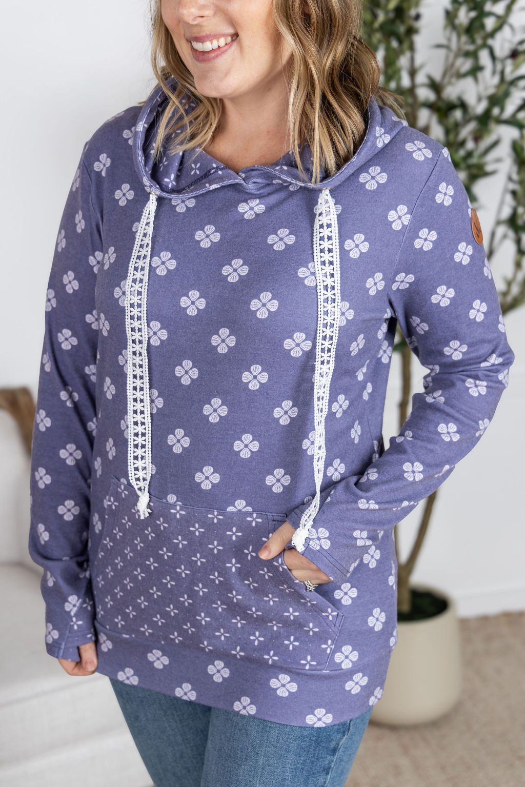Michelle Mae Hailey Pullover Hoodie - Slate Purple Floral