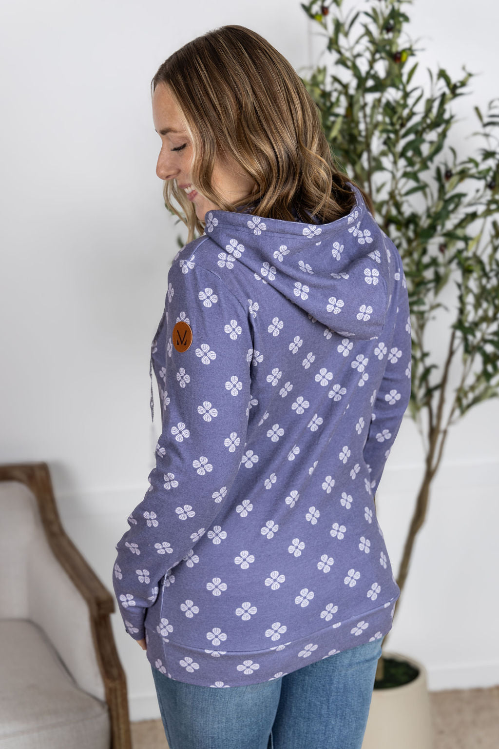 Michelle Mae Hailey Pullover Hoodie - Slate Purple Floral