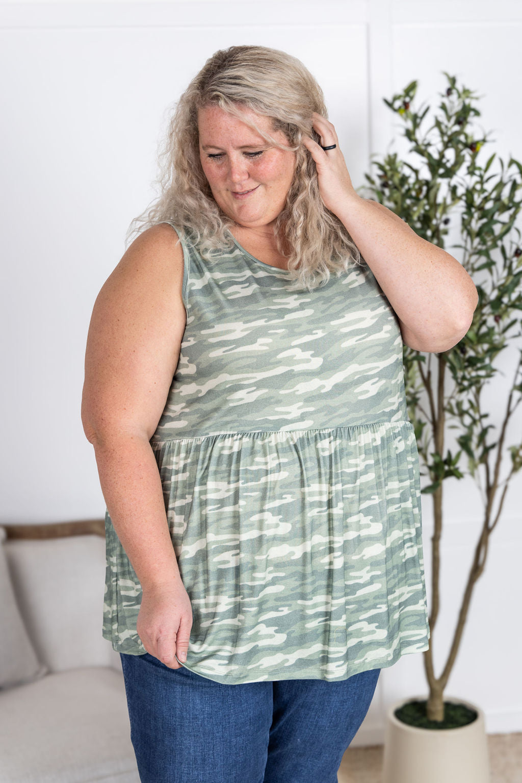 Michelle Mae Renee Ruffle Tank Top - Camo