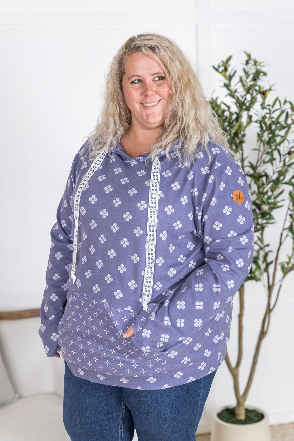 Michelle Mae Hailey Pullover Hoodie - Slate Purple Floral