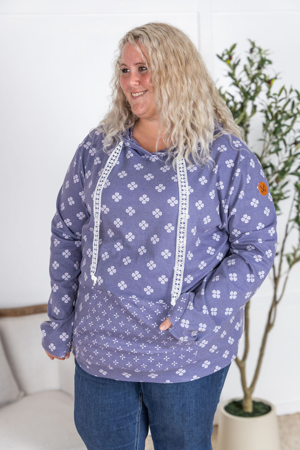 Michelle Mae Hailey Pullover Hoodie - Slate Purple Floral