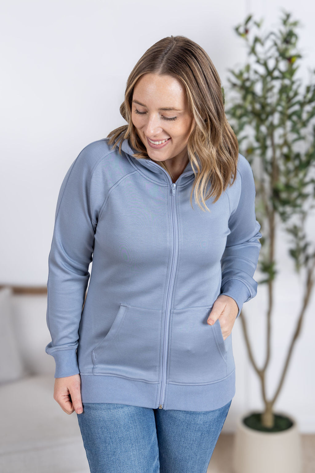 Michelle Mae Scuba Scuba FullZip Hoodie - Dusty Blue