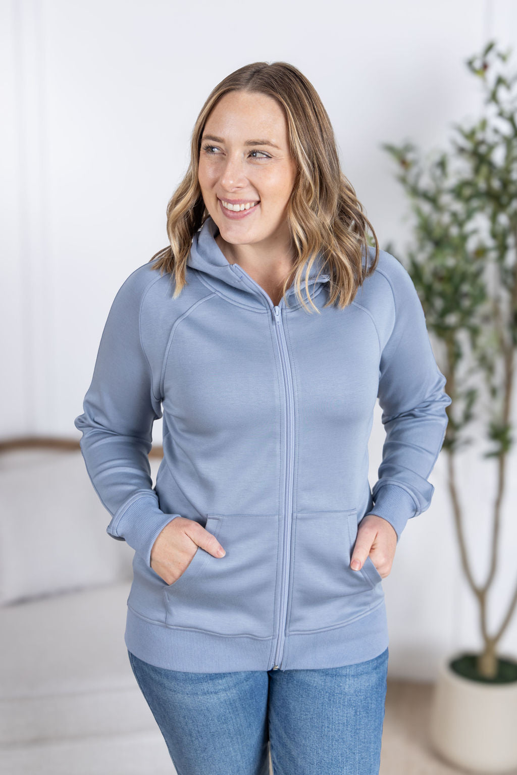 Michelle Mae Scuba Scuba FullZip Hoodie - Dusty Blue