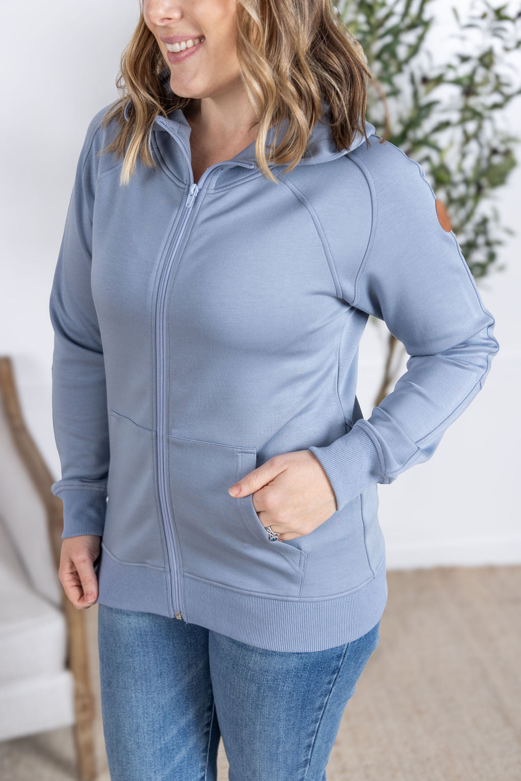 Michelle Mae Scuba Scuba FullZip Hoodie - Dusty Blue