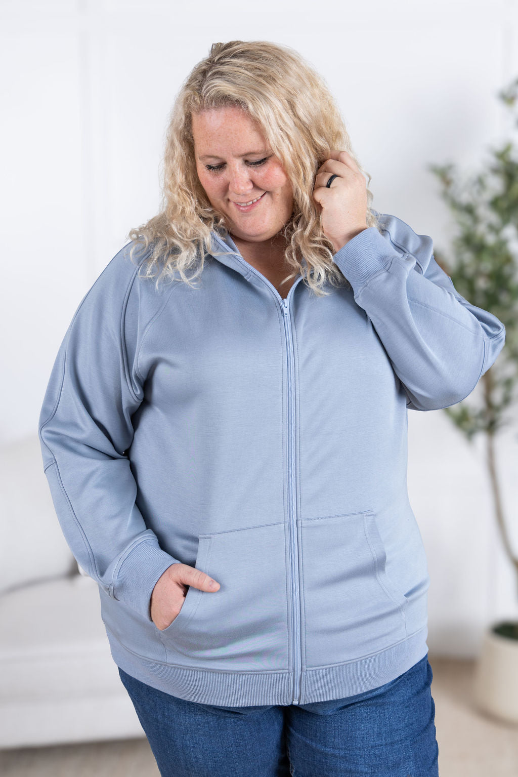 Michelle Mae Scuba Scuba FullZip Hoodie - Dusty Blue