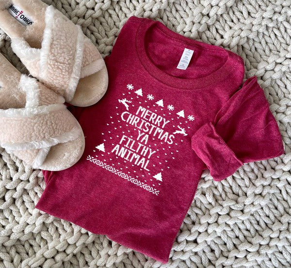 Merry Christmas Ya Filthy Animal Long Sleeve Graphic Tee (PLUS)