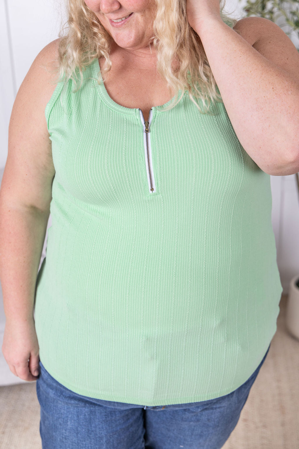 Michelle Mae Mila Zipper Tank - Lime