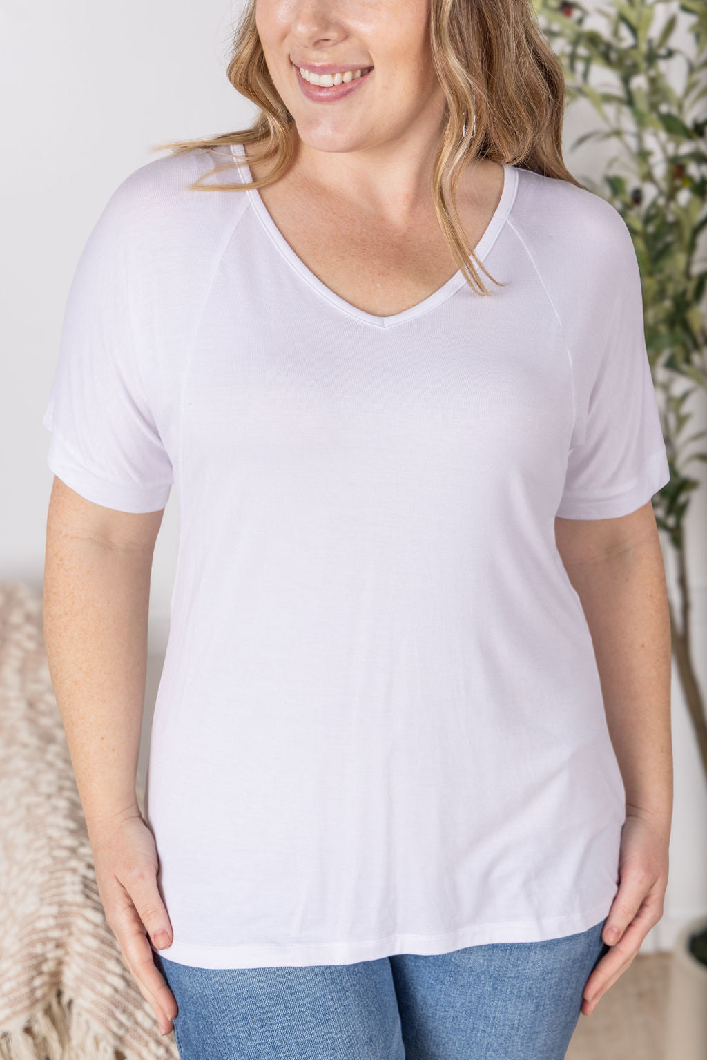 Michelle Mae Bamboo V Neck Tee - White