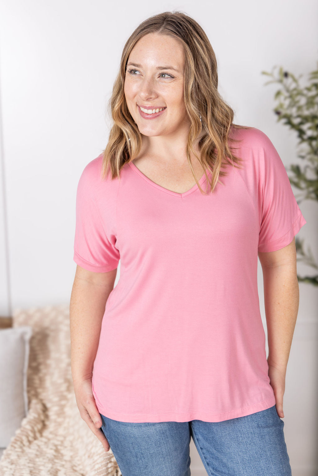 Michelle Mae Bamboo V Neck Tee - Rose