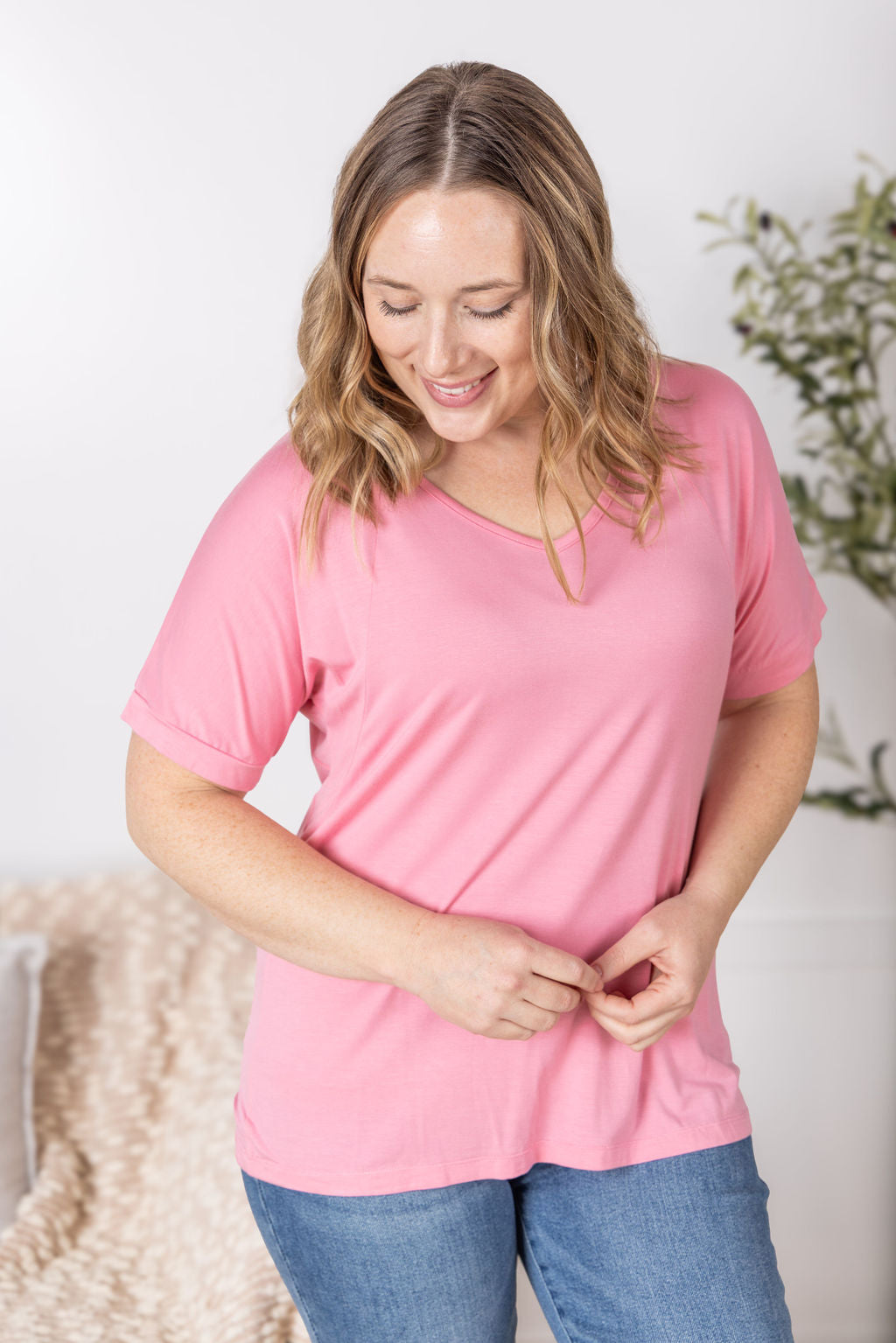 Michelle Mae Bamboo V Neck Tee - Rose