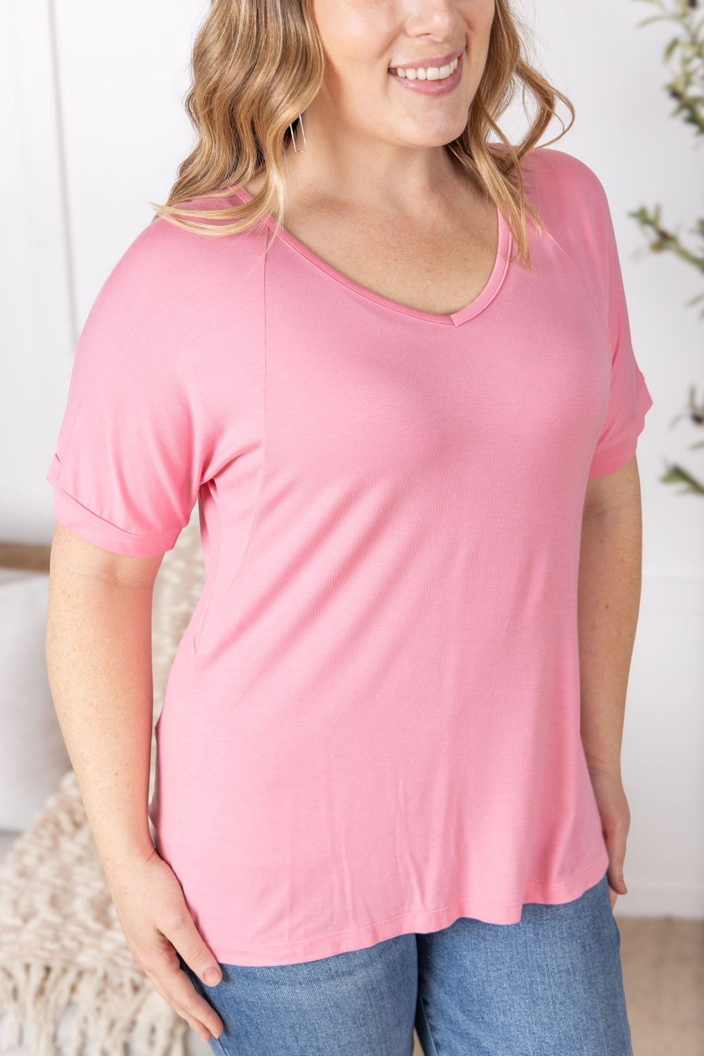 Michelle Mae Bamboo V Neck Tee - Rose