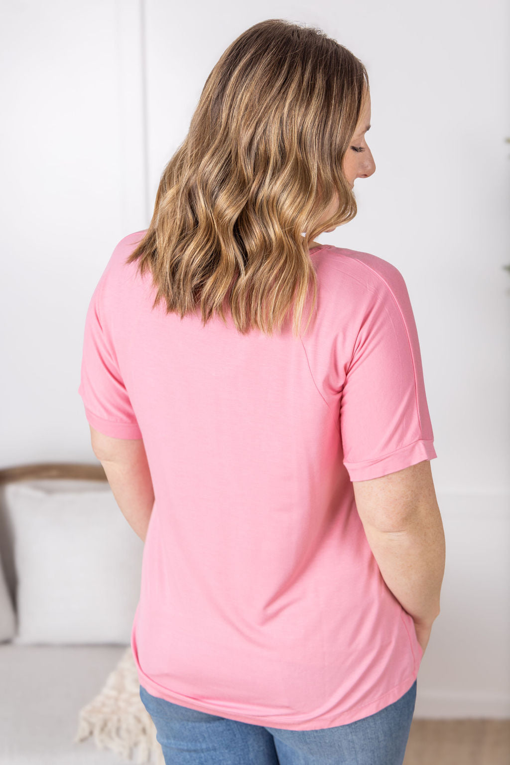 Michelle Mae Bamboo V Neck Tee - Rose