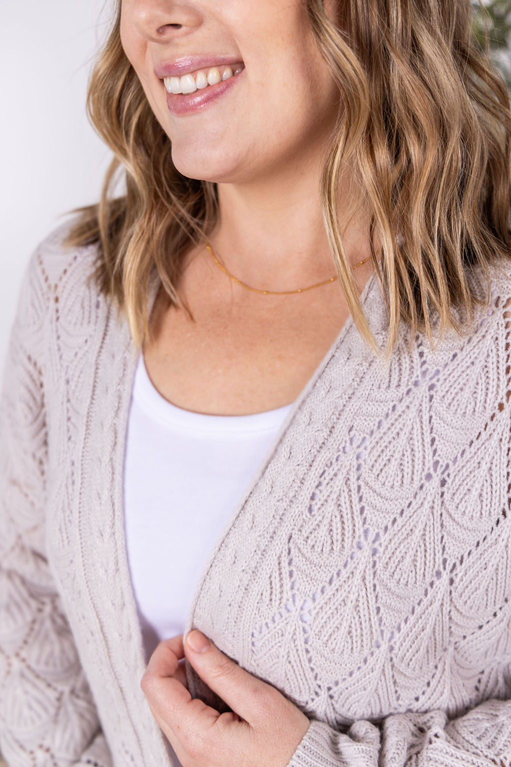 Michelle Mae Open Knit Cardigan - Neutral