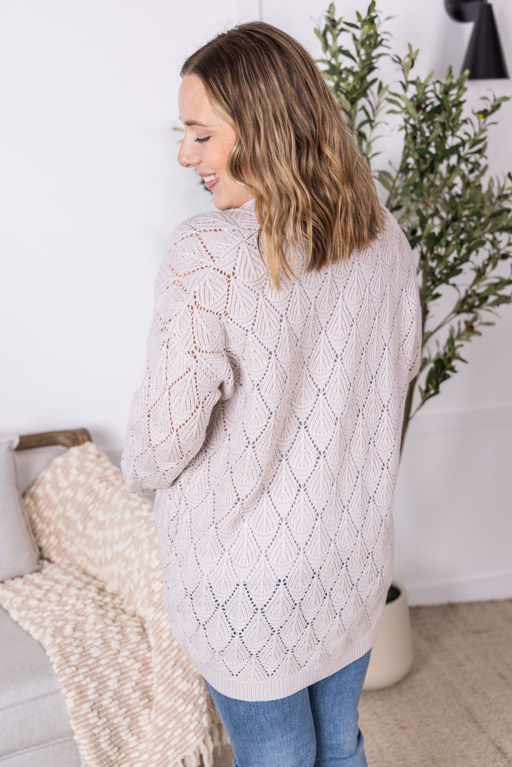 Michelle Mae Open Knit Cardigan - Neutral