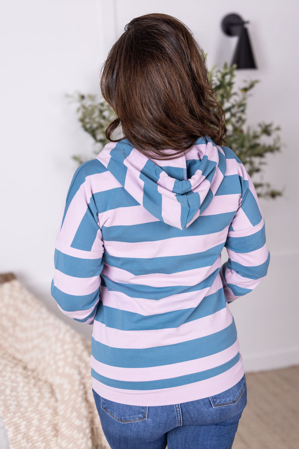 Michelle Mae Rylie Striped Lightweight Hoodie - Blue and Purple