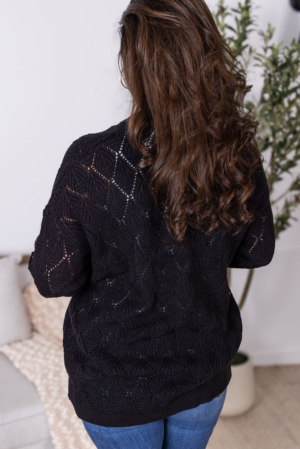 Michelle Mae Open Knit Cardigan - Black