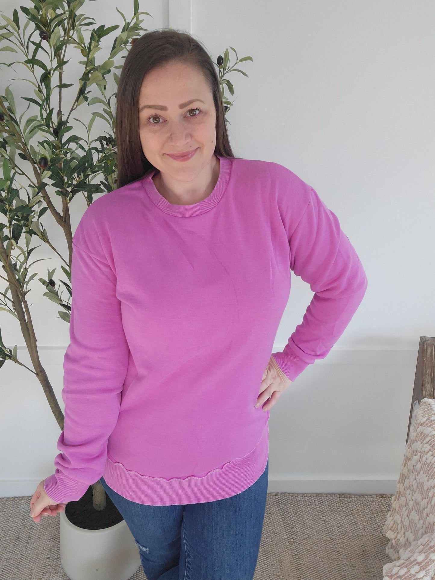 Michelle Mae Vintage Wash Pullover - Vivid Orchid