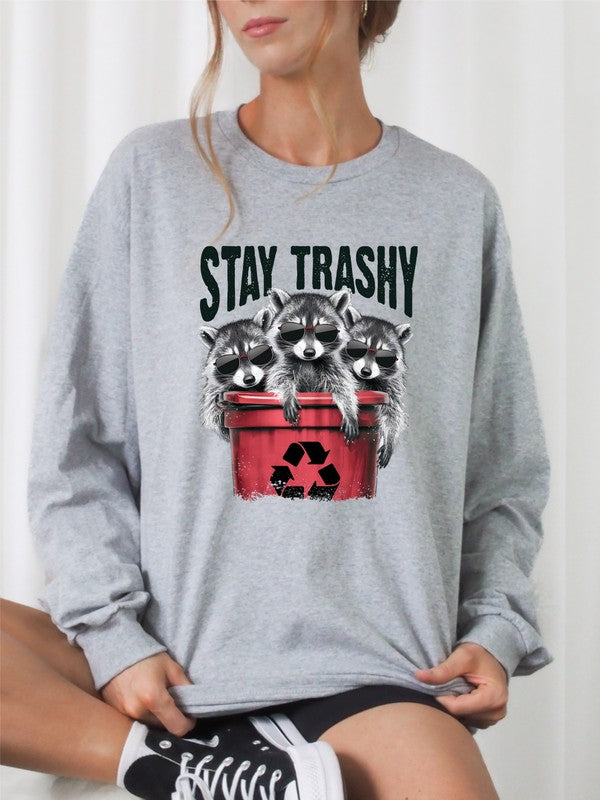 Stay Trashy Racoon Graphic Sweatshirt (PLUS)