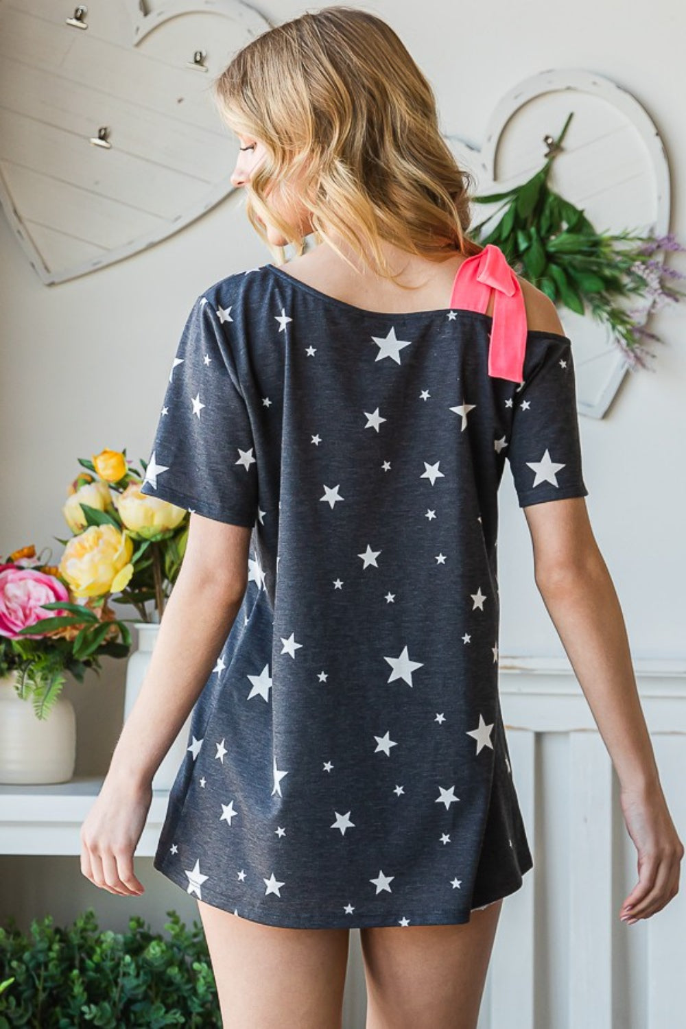 Tied To The Stars Asymmetrical Neck Short Sleeve Top