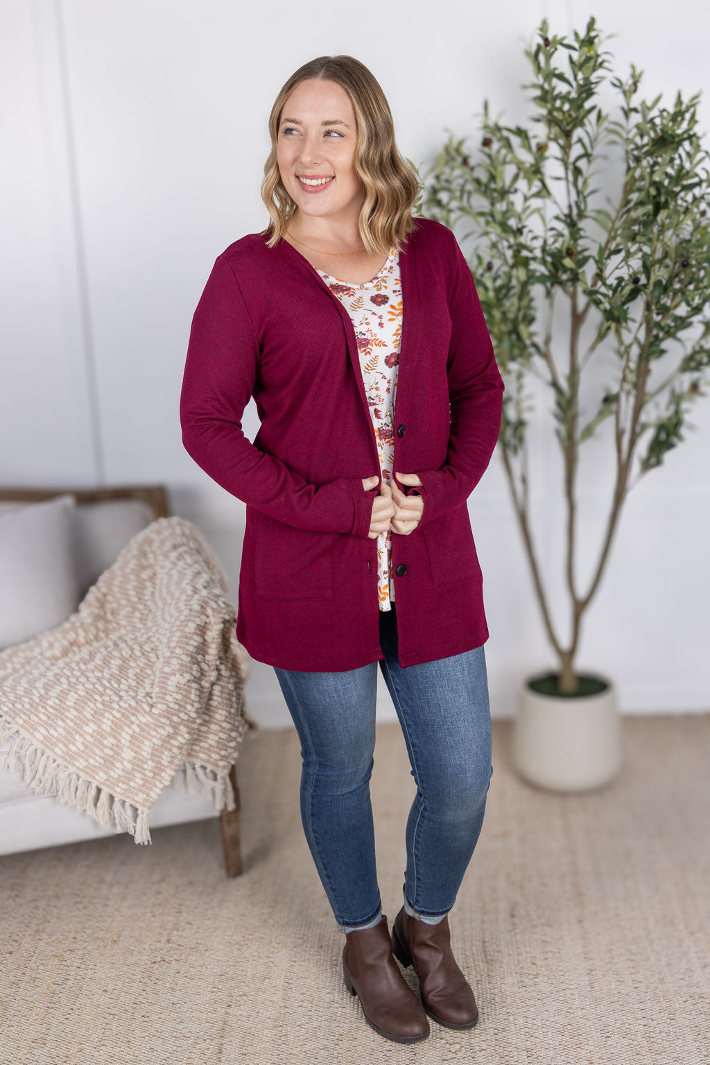 Michelle Mae Cori Cardigan - Burgundy