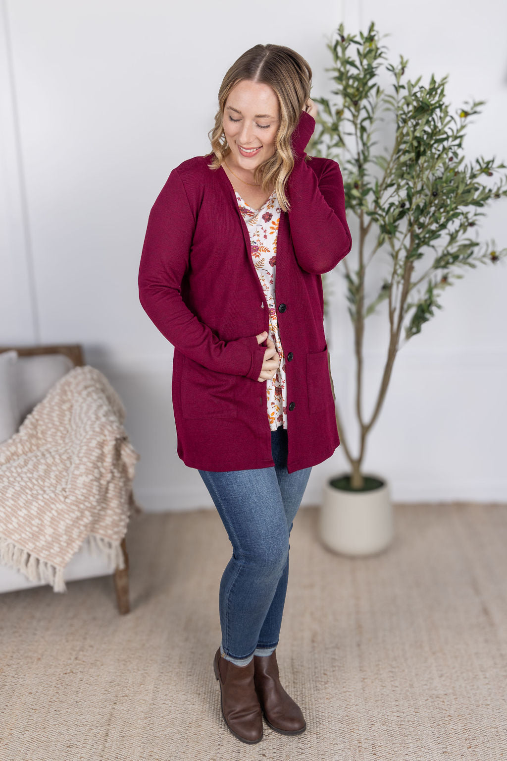 Michelle Mae Cori Cardigan - Burgundy