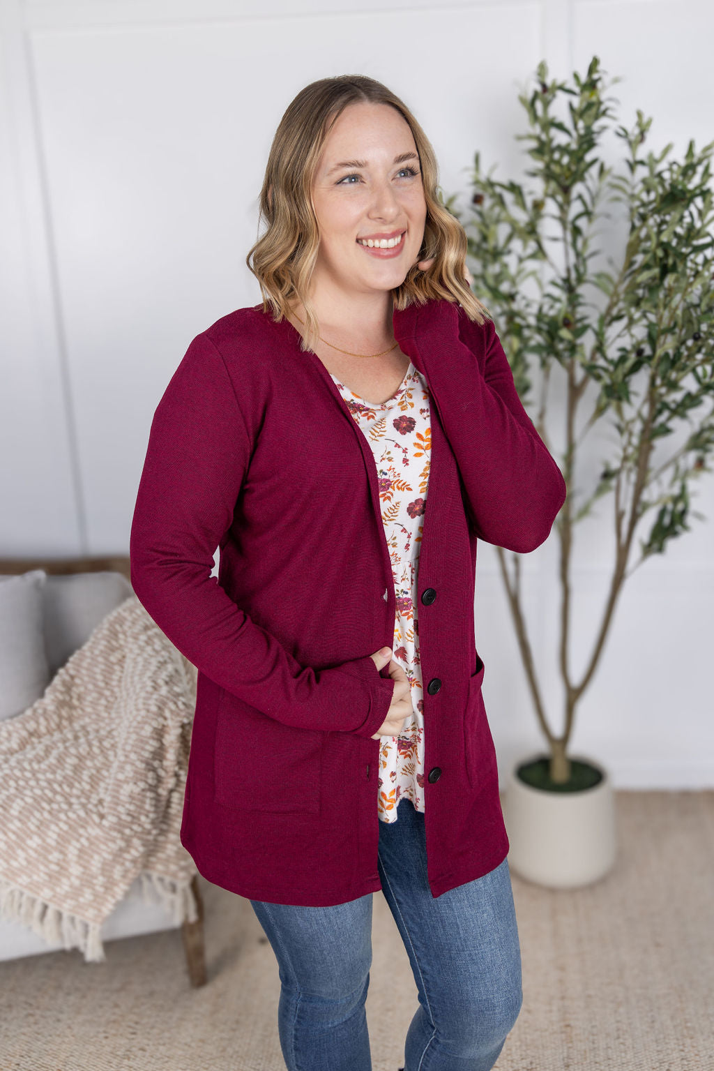 Michelle Mae Cori Cardigan - Burgundy