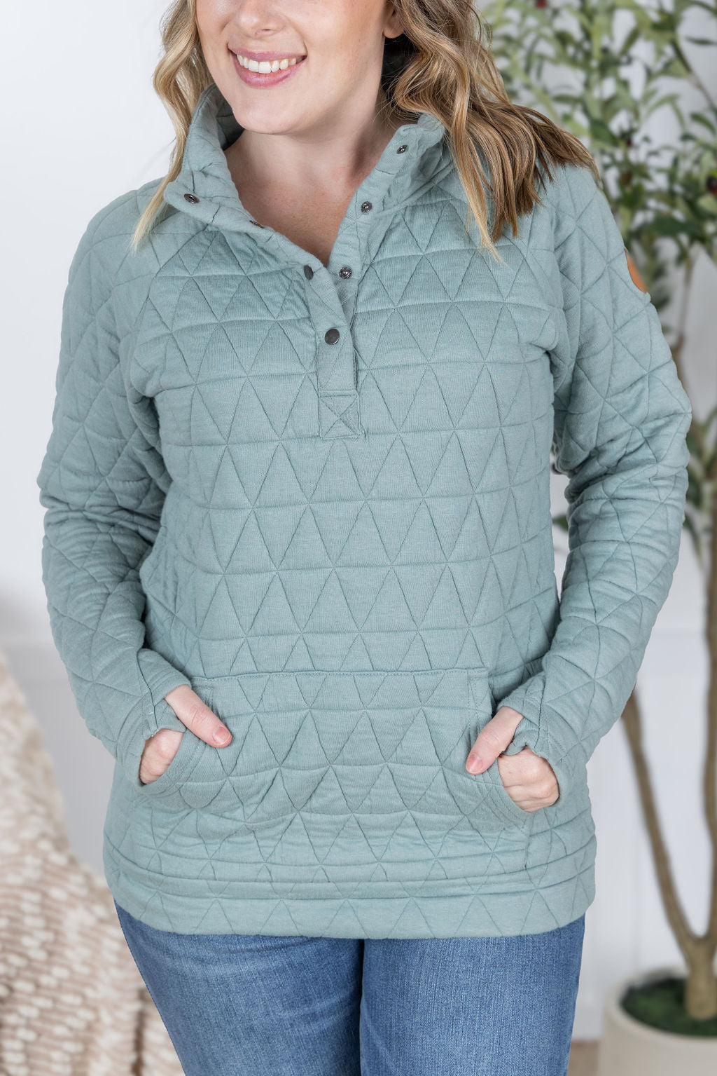 Michelle Mae Geometric Button Snap Pullover - Sage