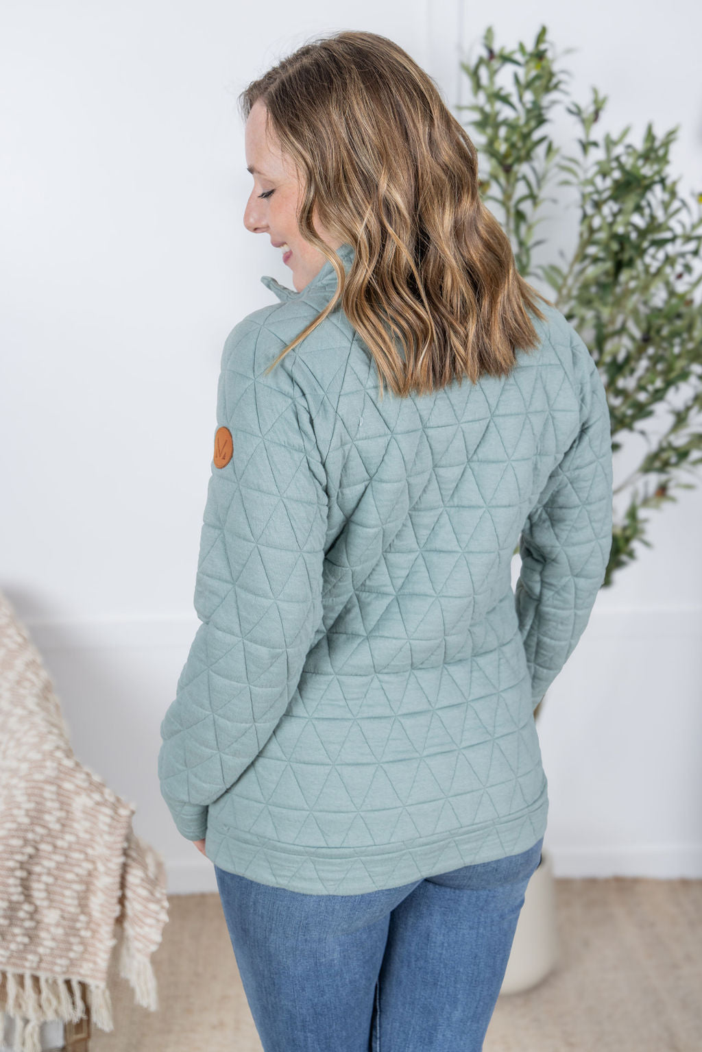 Michelle Mae Geometric Button Snap Pullover - Sage