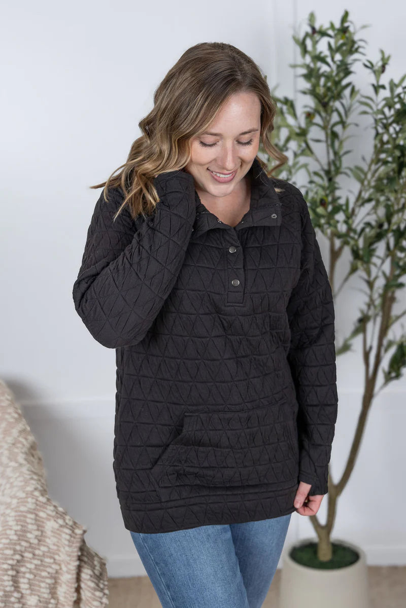 Michelle Mae Geometric Button Snap Pullover - Black