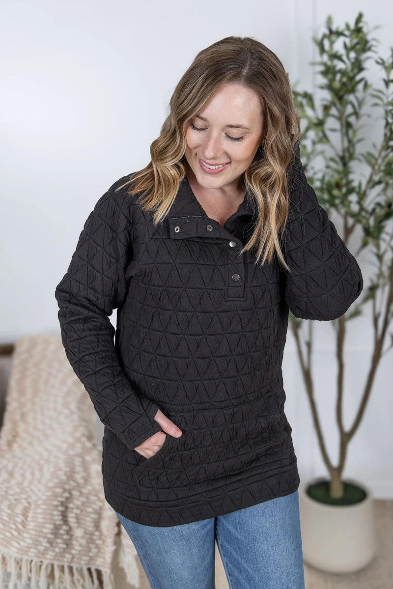 Michelle Mae Geometric Button Snap Pullover - Black