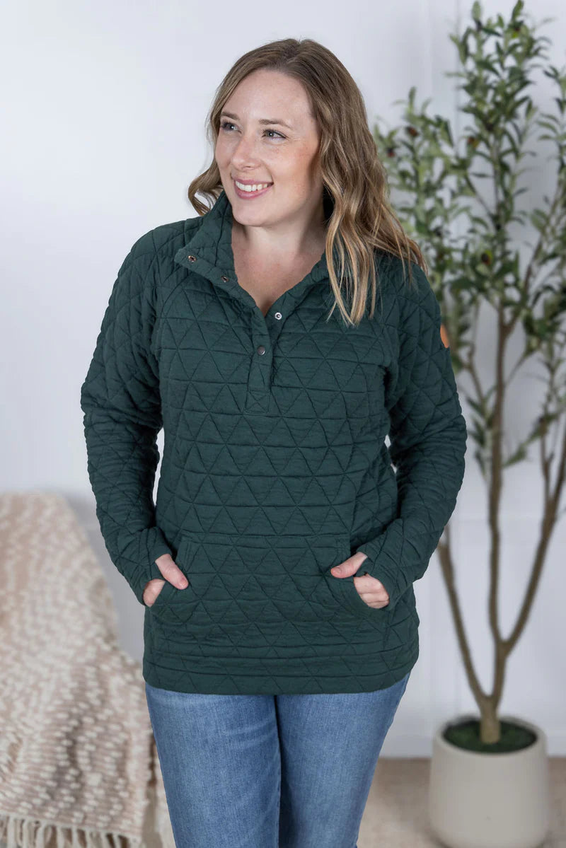 Michelle Mae Geometric Button Snap Pullover - Hunter Green