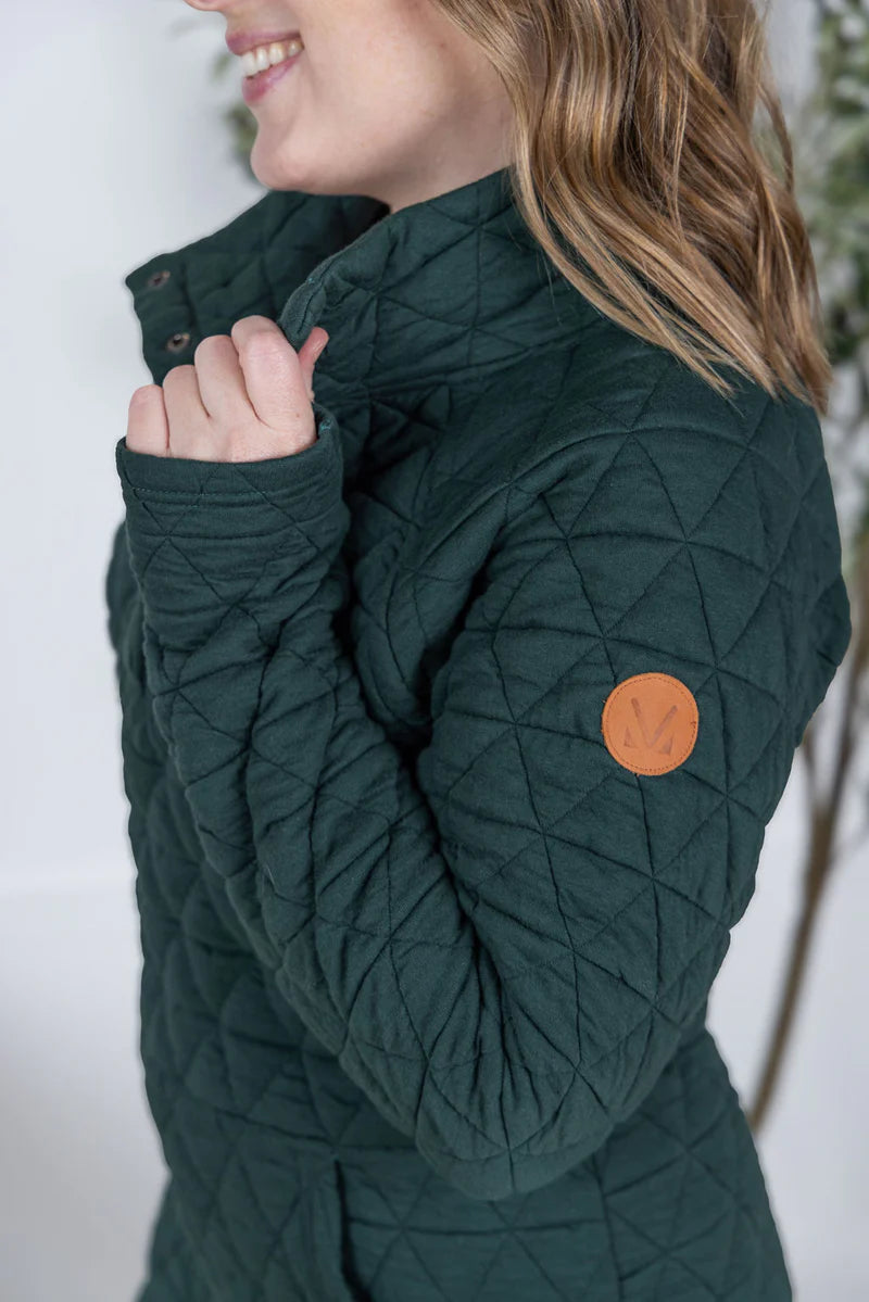 Michelle Mae Geometric Button Snap Pullover - Hunter Green