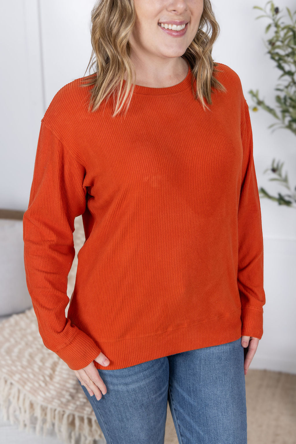 Michelle Mae Corrine Ribbed Pullover Top - Pumpkin