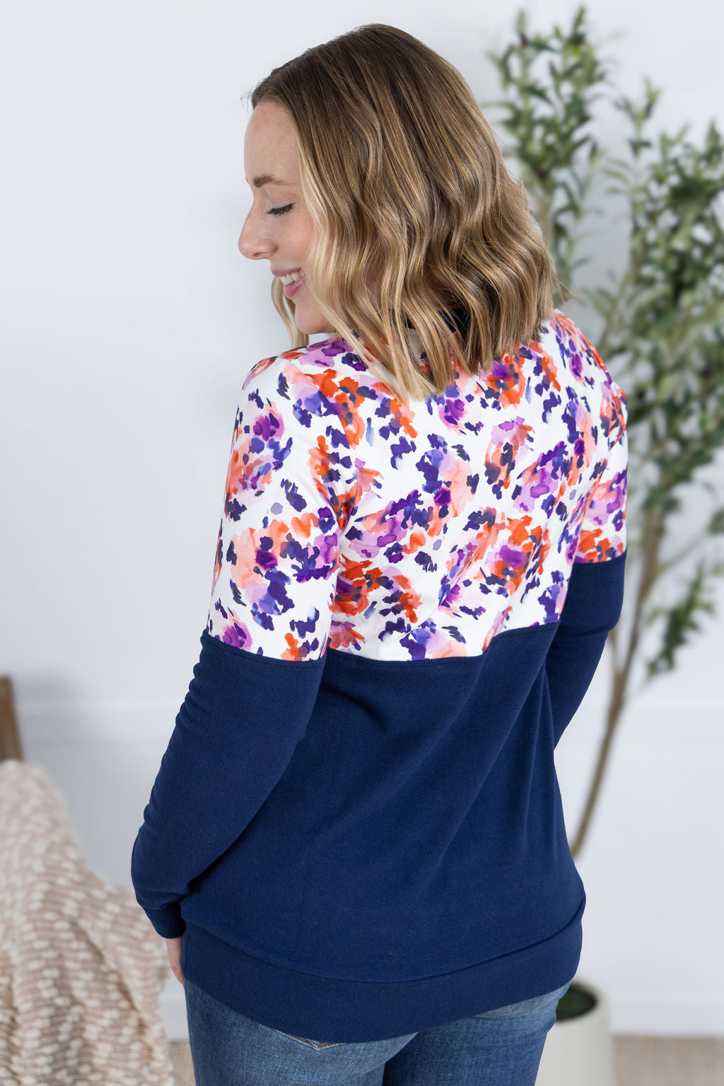 Michelle Mae Natalie Pullover - Autumn Purple Abstract and Navy