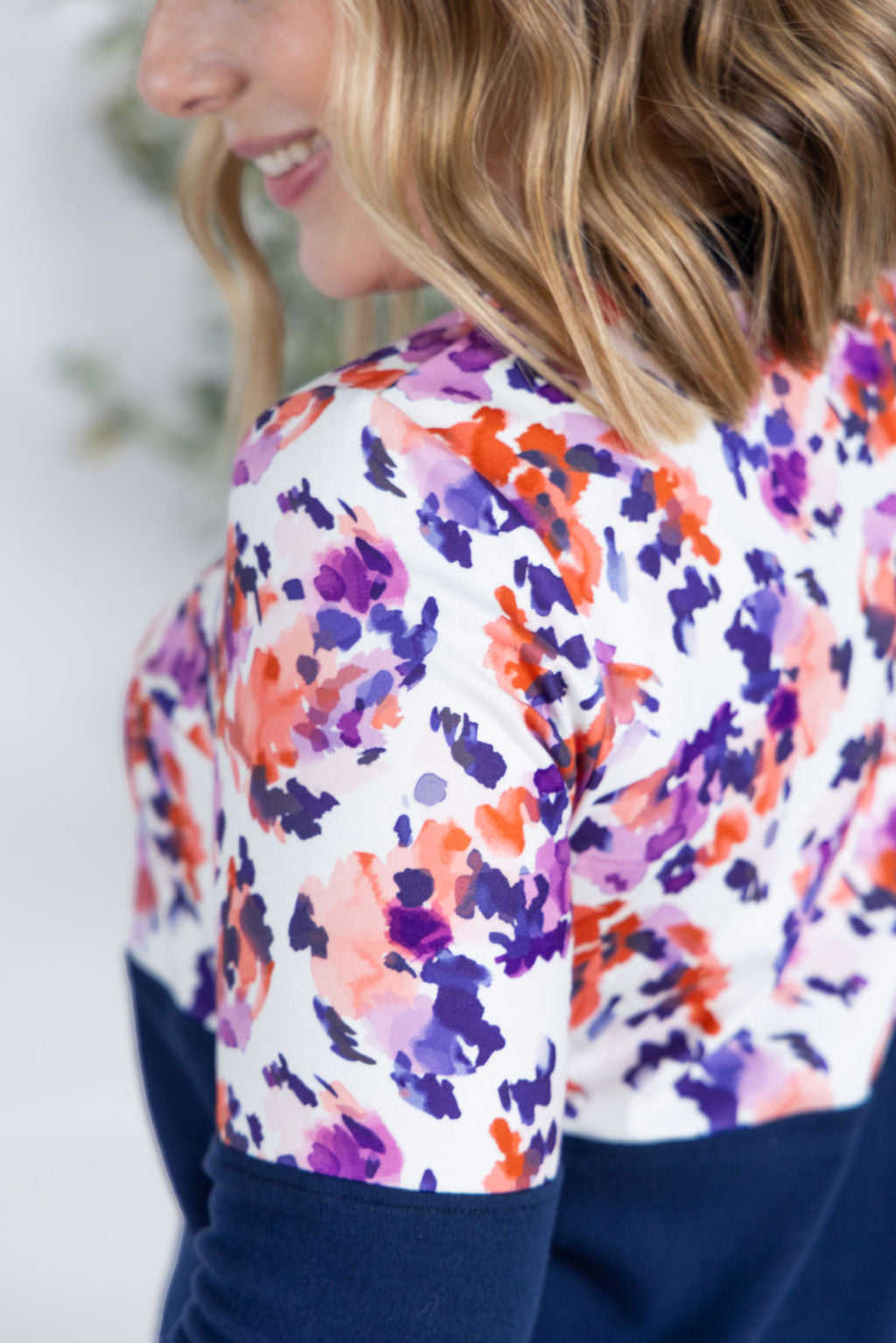 Michelle Mae Natalie Pullover - Autumn Purple Abstract and Navy