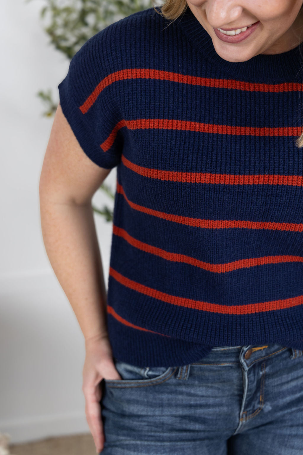 Michelle Mae Striped Sweater Top - Navy