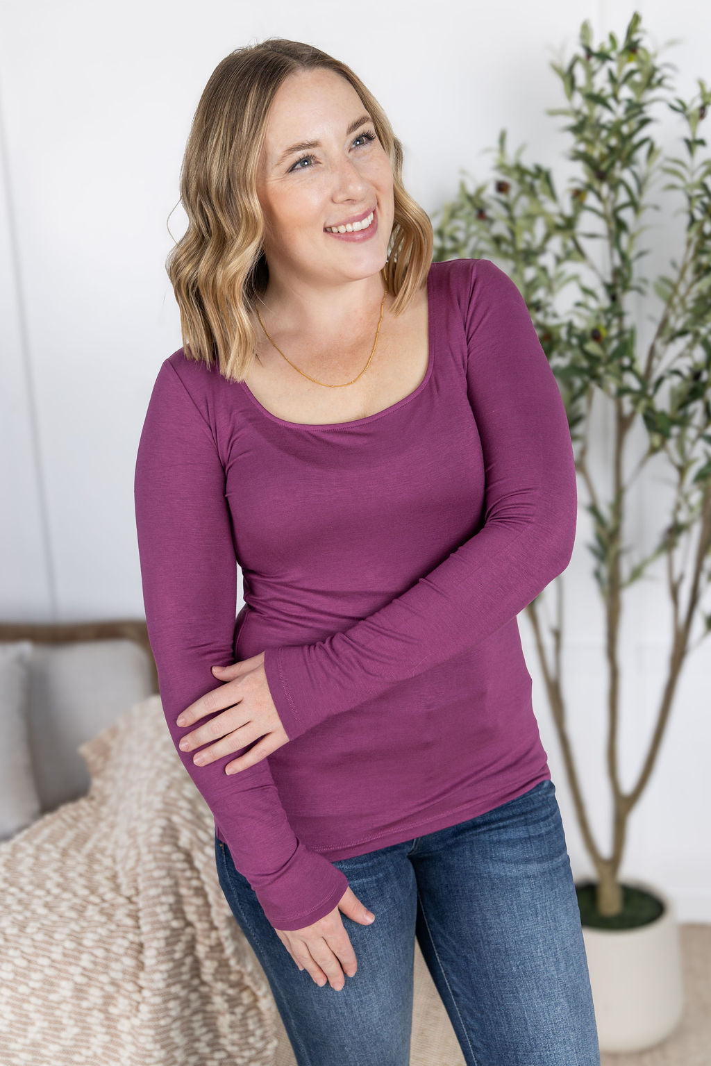 Michelle Mae Alyssa Long Sleeve Top - Mulberry