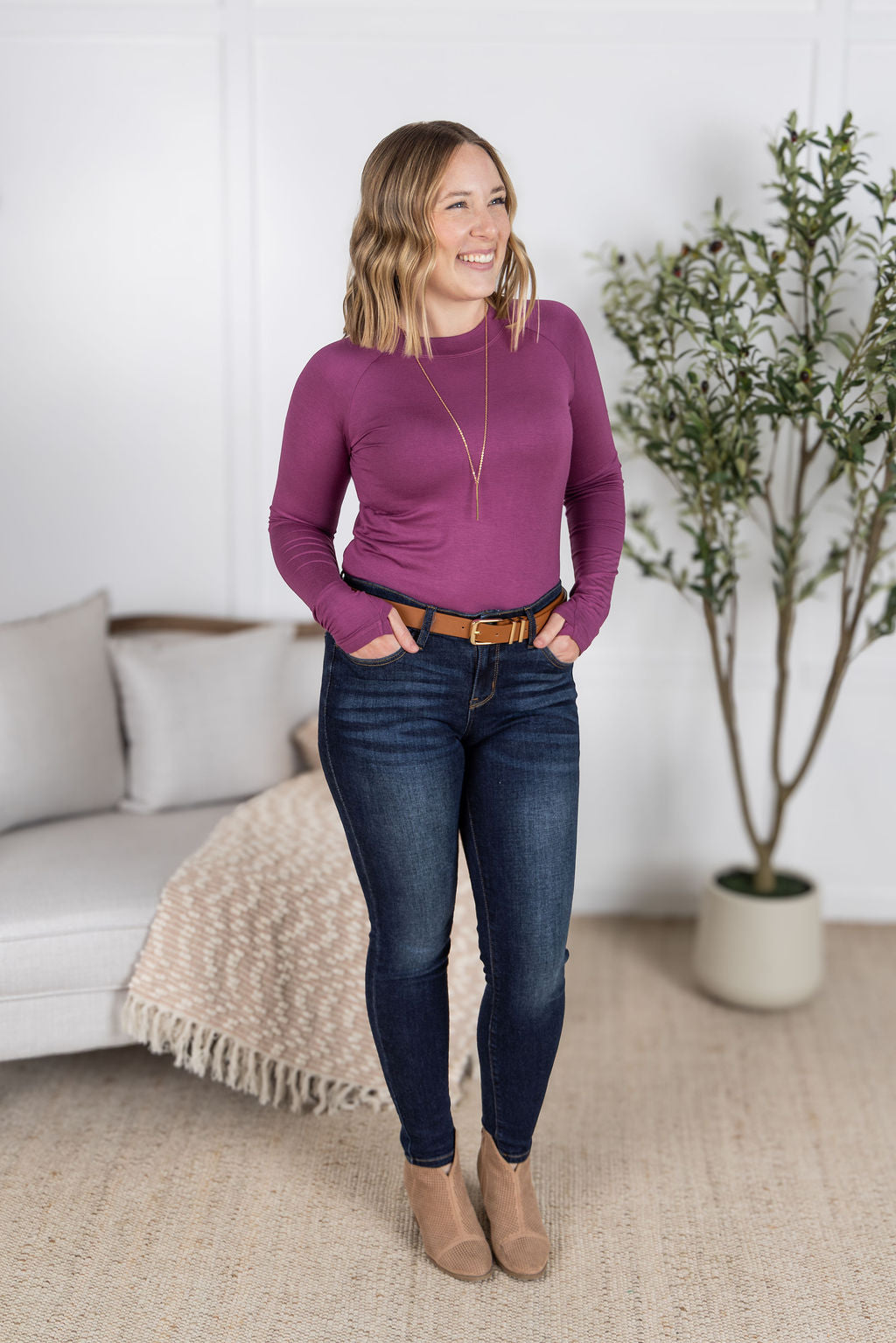 Michelle Mae Blair Long Sleeve Top - Mulberry