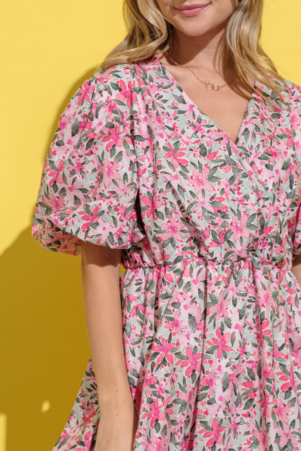 Locked In Puff Sleeve Dress- Pink Multi