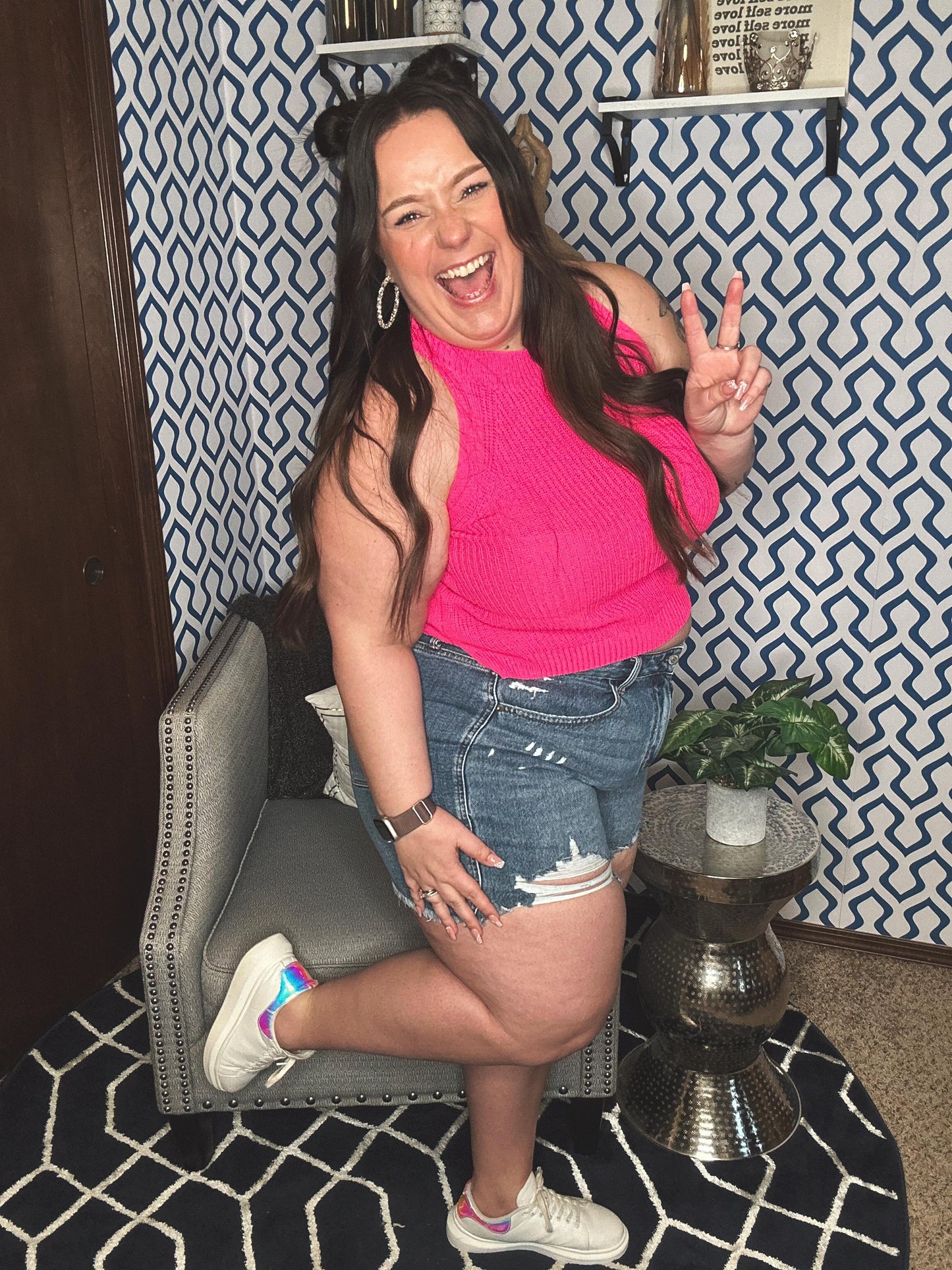 Previous Engagement Halter Neck Sweater Tank in Pink