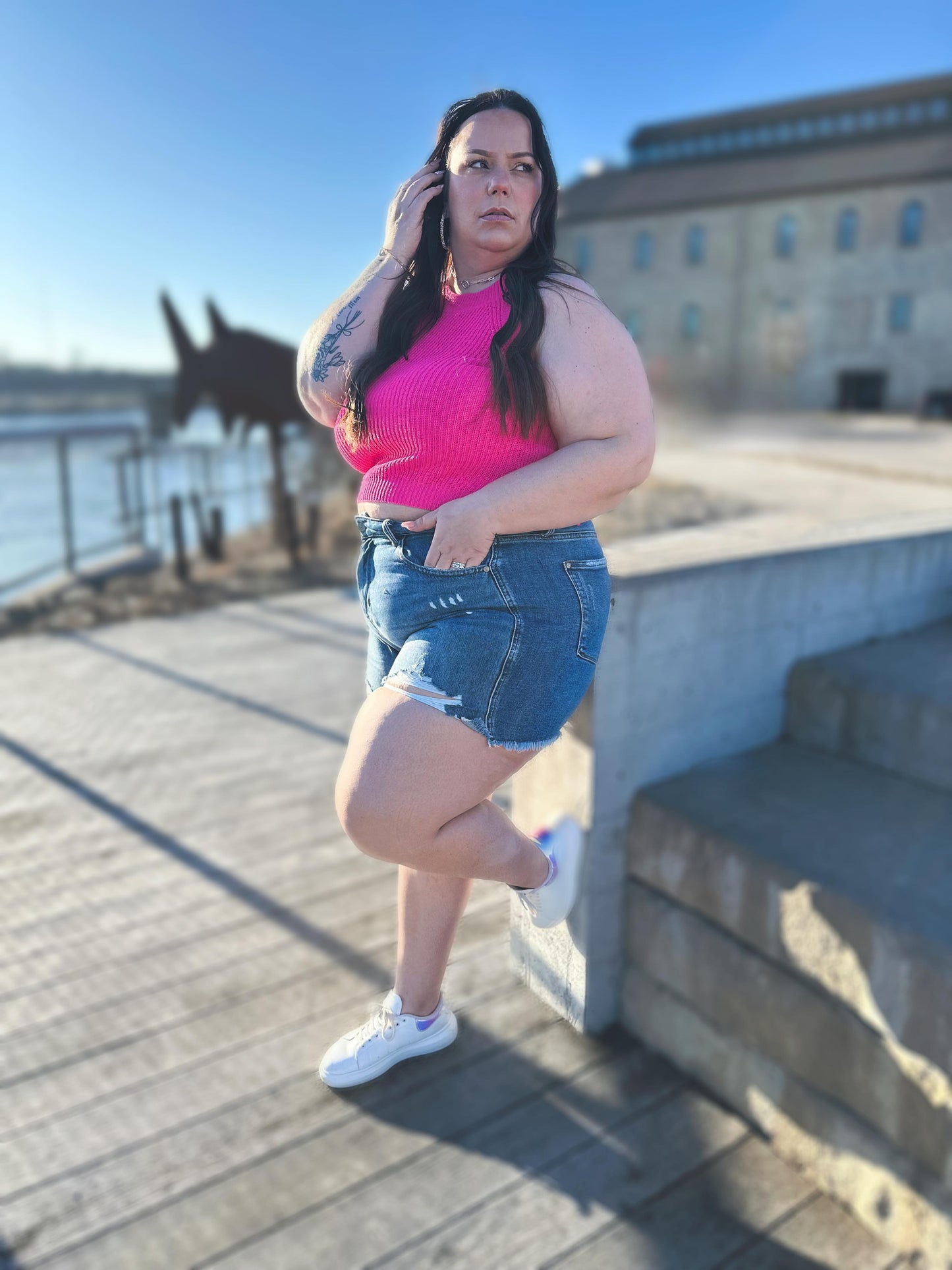 Previous Engagement Halter Neck Sweater Tank in Pink