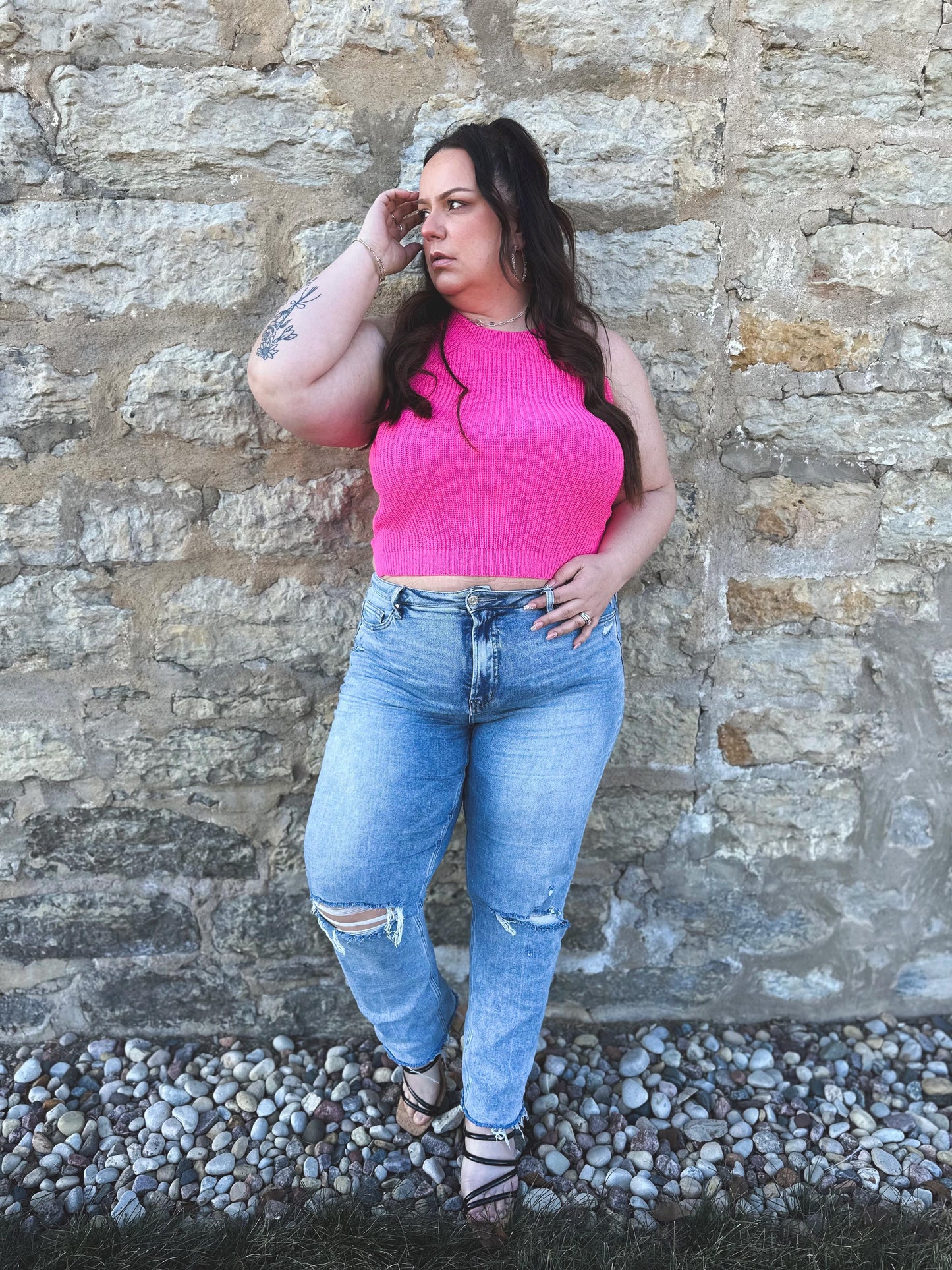 Previous Engagement Halter Neck Sweater Tank in Pink