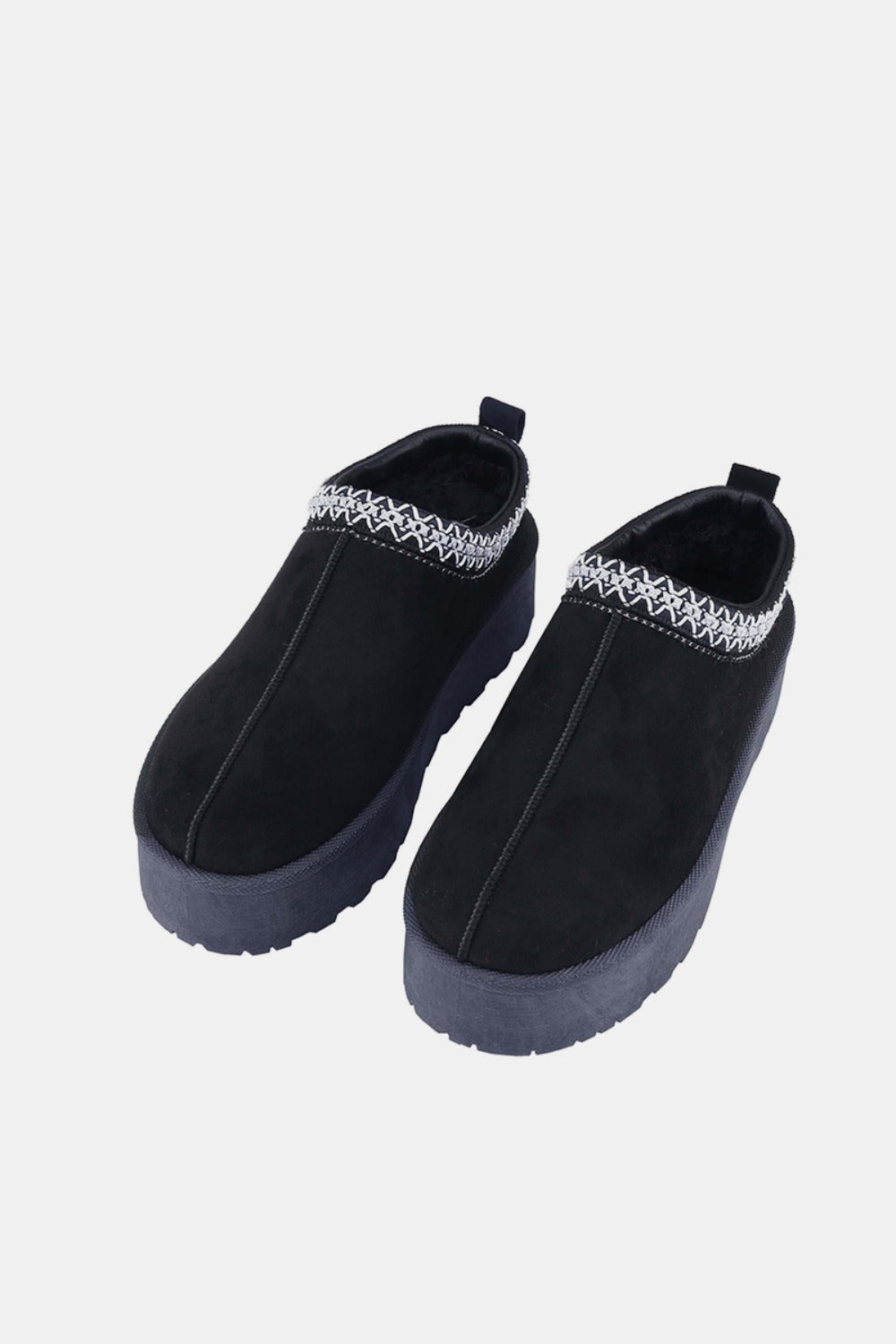 Platform Embroidered Trim Slip-On Boots- black