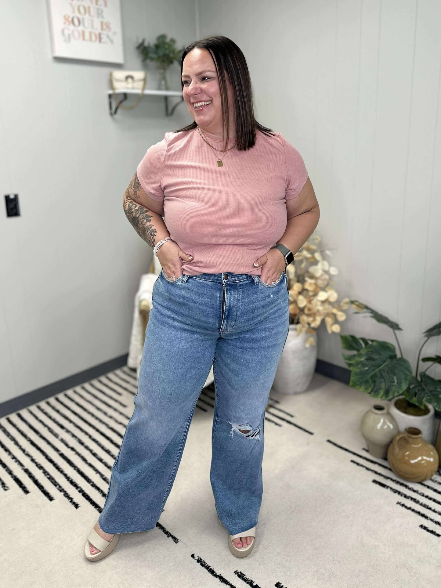 Tucker High Rise Vintage Wash Wide Leg Jeans