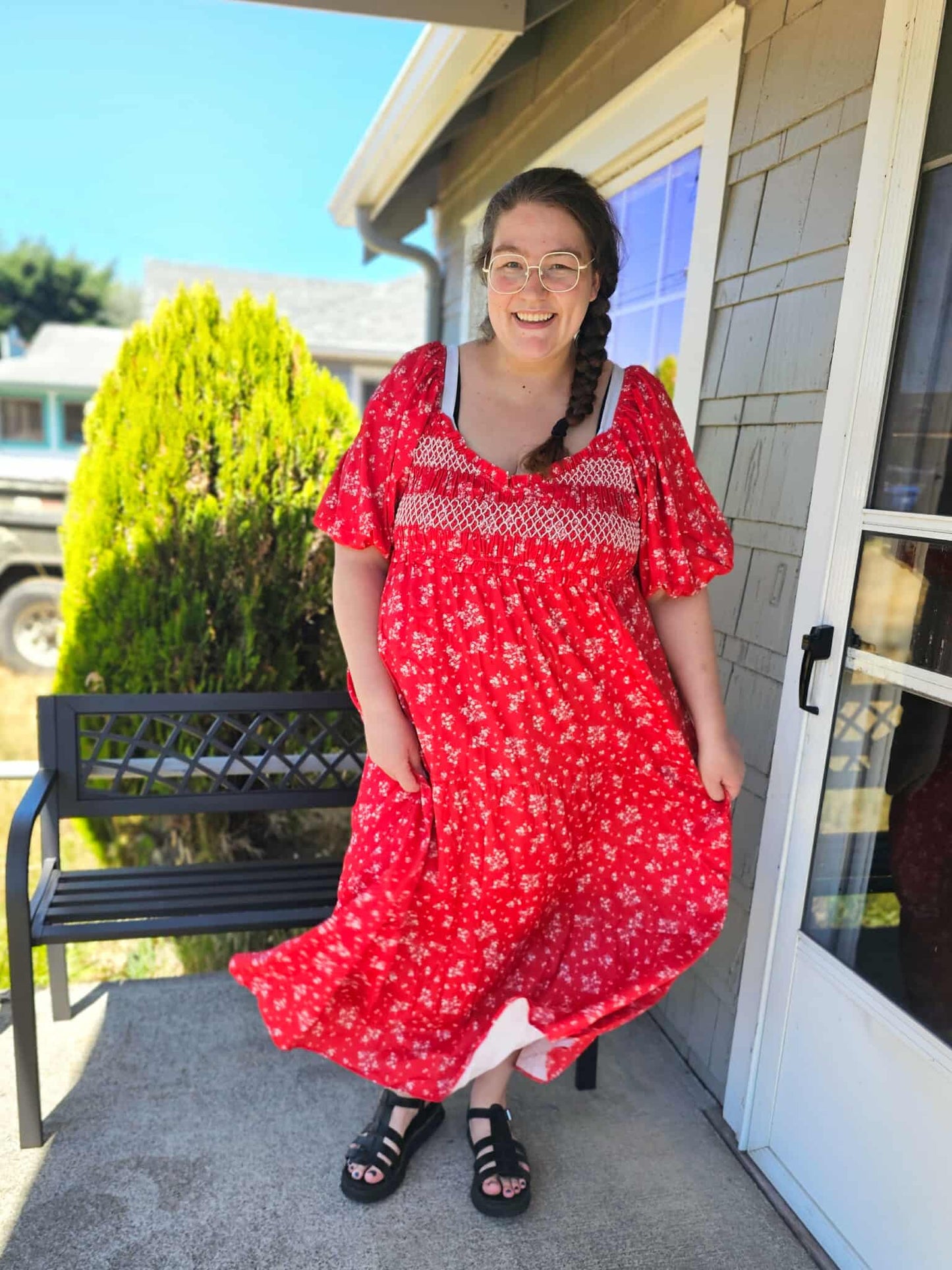 Petals & Promises V-Neck Dress in Red Multi
