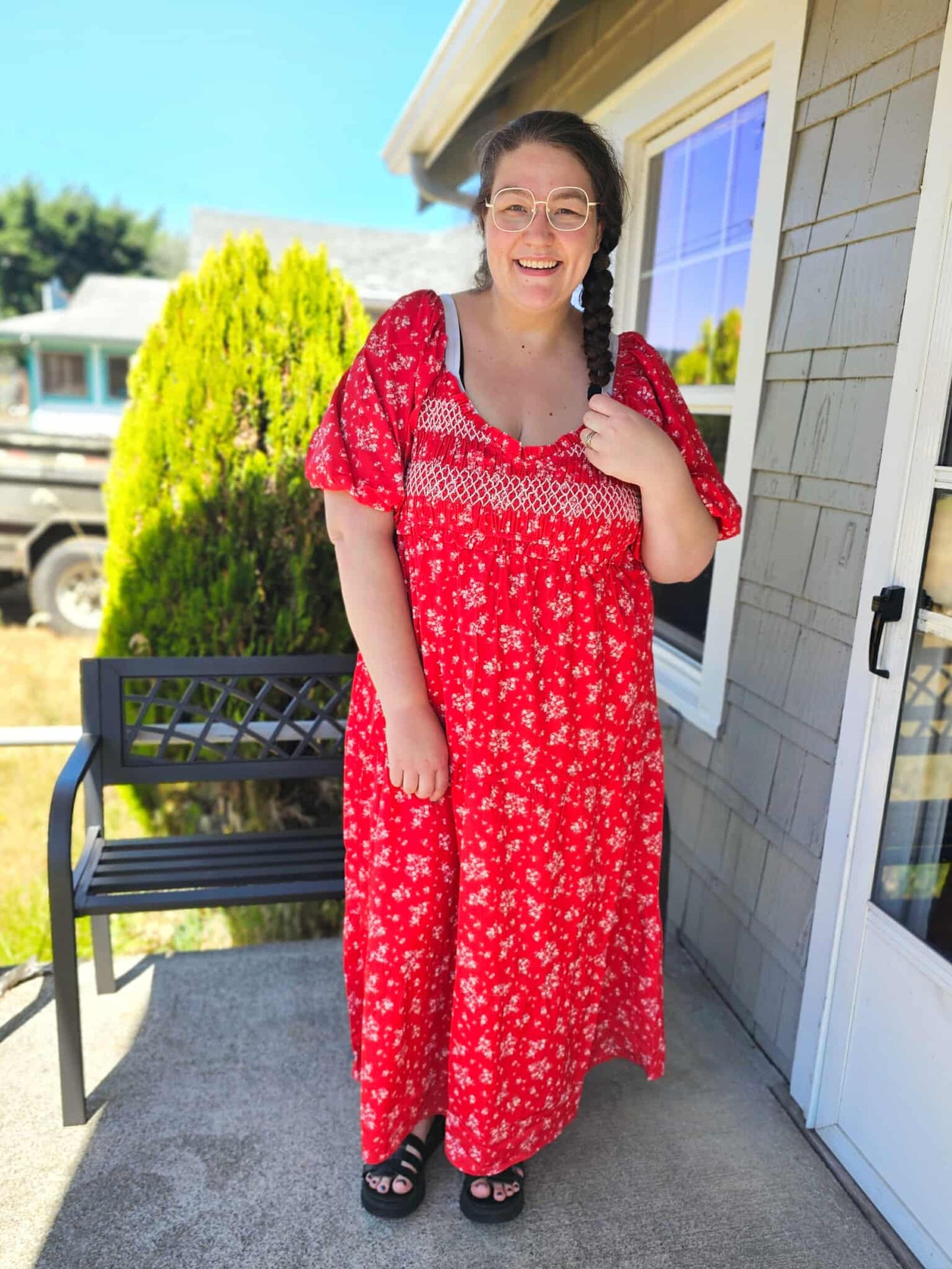 Petals & Promises V-Neck Dress in Red Multi